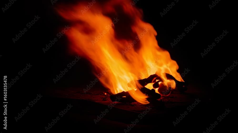 Intense Orange and Red Flames Burning at Night Intense Orange and Red Flames Burning at Night