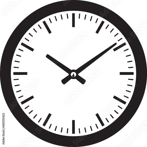 Black and white clock face with hour and minute hands time dial