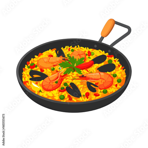 Colorful Paella In Pan Illustration