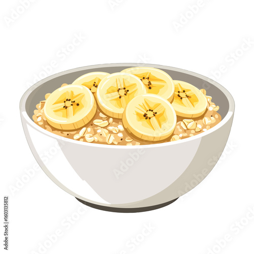 Banana Oatmeal In White Bowl