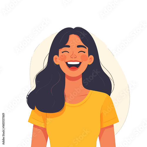 Happy Woman Laughing Portrait Illustration