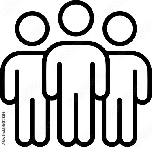 Simple outline icon representing a group of three people standing together