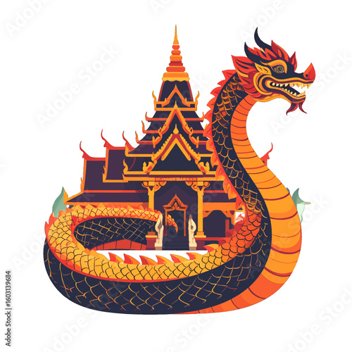 Pixel Art Dragon Guarding Asian Temple