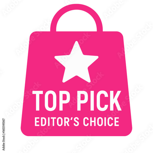This eye-catching graphic signifies a top pick or editor's choice for a product. Modern flat vector sticker label with icon and badge style, transparent background