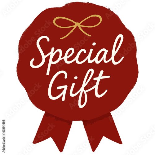 This image features a red seal that announces a special gift, perfect for any gifting occasion. Hand-drawn sketched doodle badge with scribble, marker, ink, vector label, transparent background