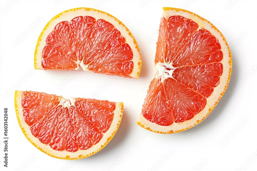 Juicy Red Grapefruit Slices Isolated on White Background Juicy Red Grapefruit Slices Isolated on White Background