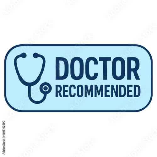 A 'doctor recommended' badge shows a stethoscope for health and medical promotion. Modern flat vector sticker label with icon and badge style, transparent background