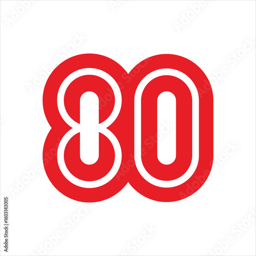 80. Number 80 design. Number 80 design illustration. Eighty text design on a white background.