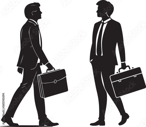 Businessmen Walking in Suits with Briefcases, Silhouette Design for Professional, Corporate, and Business Themes