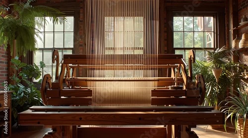 Authentic vintage woodworking loom, vintage woodworking loom video for traditional industries, cinematic vintage woodworking loom stock footage available, explore vintage woodworking loom in HD format