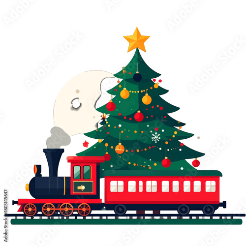 Christmas Train With Decorated Tree
