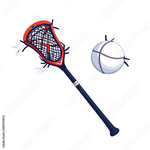 Lacrosse Stick And Ball Pixel Art Illustration