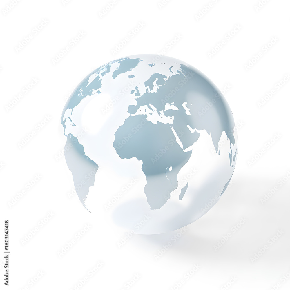 Naklejka premium Globe with airplane, 3D illustration, metallic material, soft reflections, white background. Generative AI