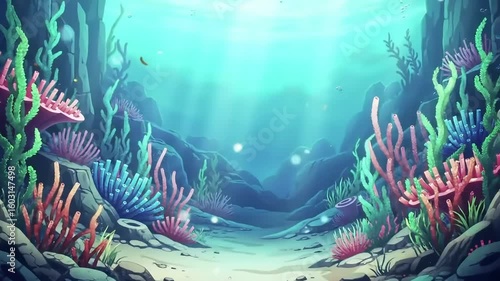 Wallpaper Mural Loopable Footage Underwater scene vibrant coral reef, ocean floor, game background Torontodigital.ca
