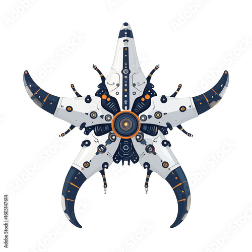 Starfish Shaped Futuristic Spaceship In Pixel Art