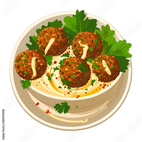 Falafel Hummus Dish On Plate