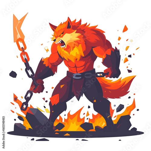 Fierce Fire Wolf Warrior In Action