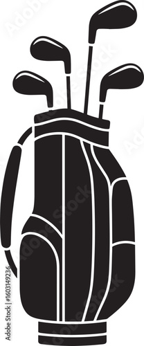 Black and white silhouette of golf clubs in a bag sport equipment