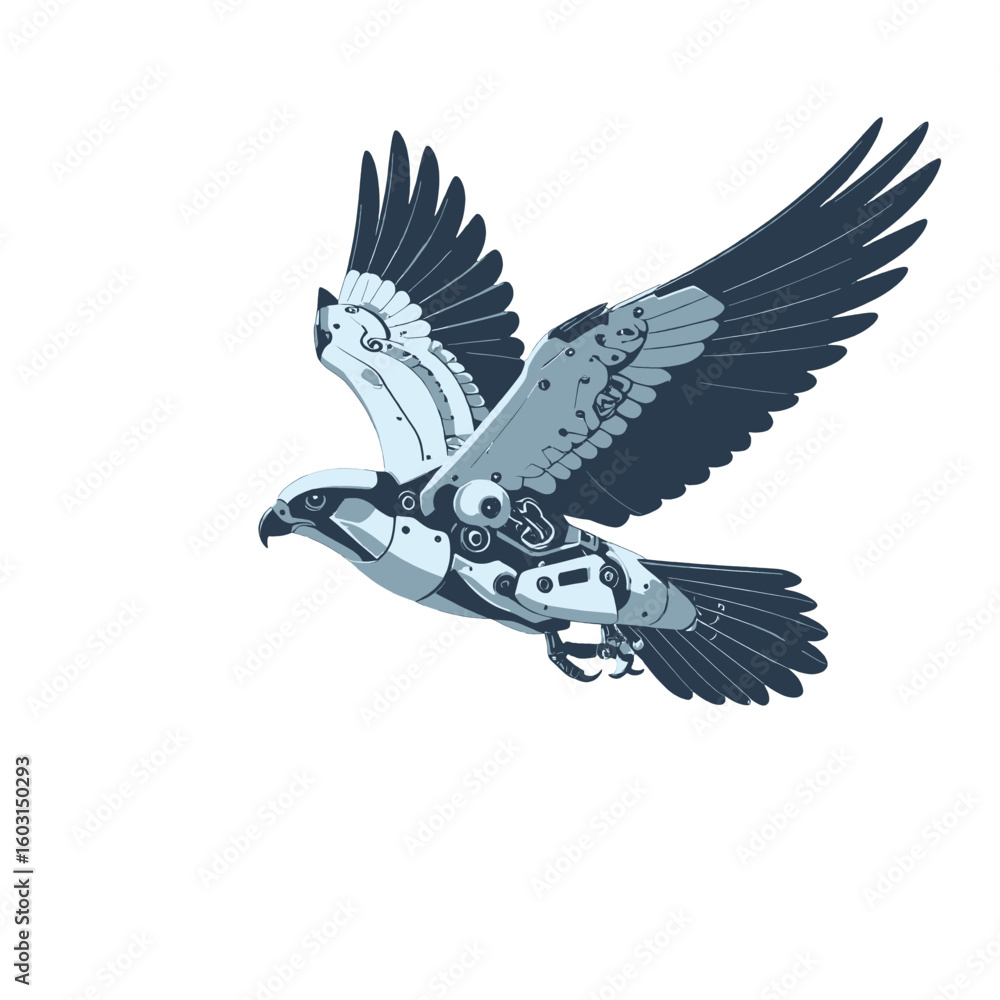 Obraz premium Steampunk Pixelated Falcon In Flight