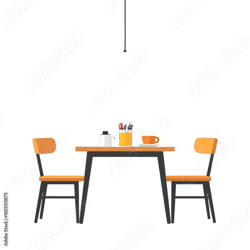 Pixel Art Cafe Interior Design With Wooden Table And Chairs