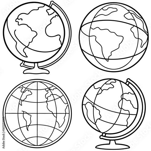 Globe of the World Icon – Outline Vector Illustration of Earth and Global Map