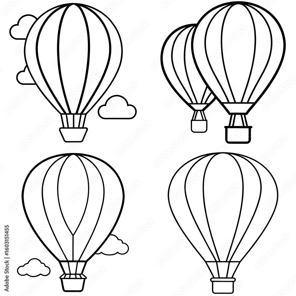 Naklejka premium Hot Air Balloon Icon – Outline Vector Illustration of Airborne Balloon for Adventure and Travel