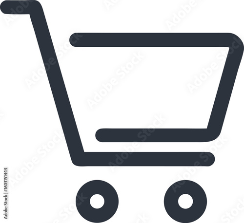 Simple black outline vector icon of a shopping cart isolated on transparent background