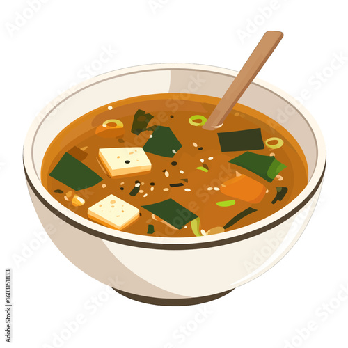 Bowl Of Miso Soup With Tofu And Seaweed