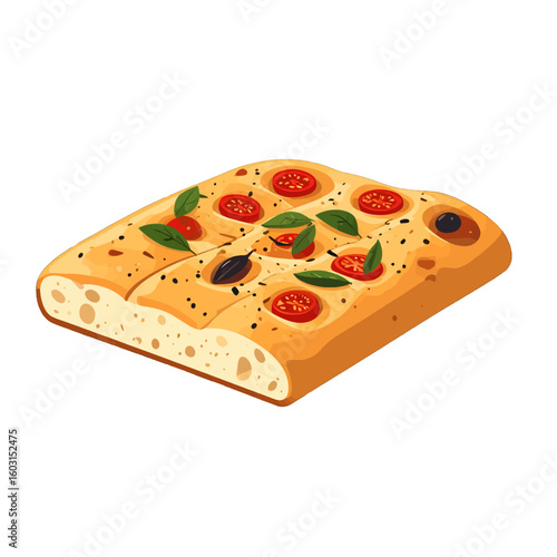 Foccacia Flatbread With Toppings On White Background