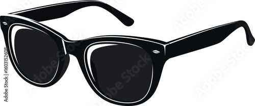 A stylish black sunglasses with a classic wayfarer design isolated on a white background view