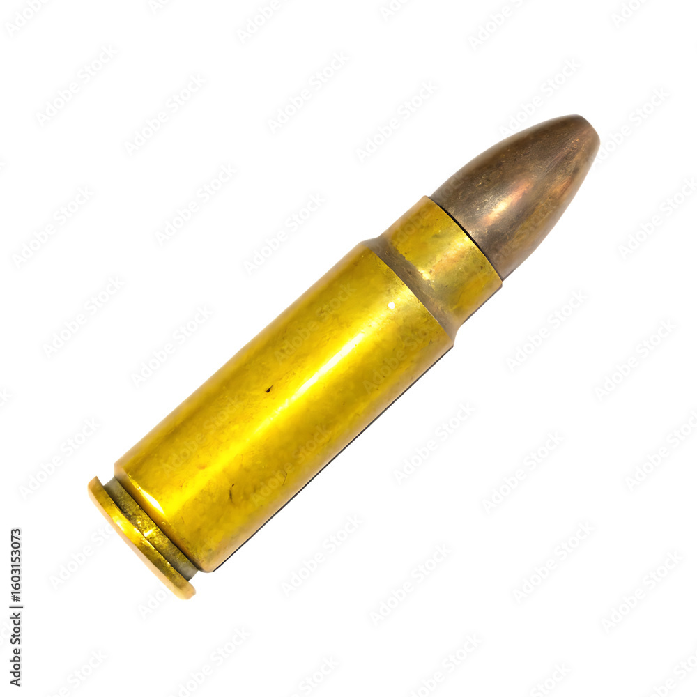Fototapeta premium Brass bullet cartridge isolated on isolated on a transparent background ammunition