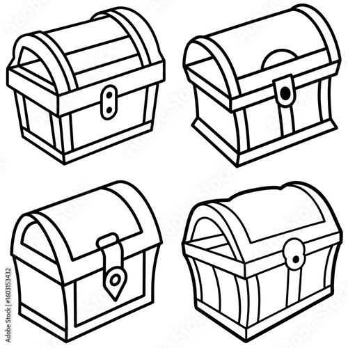 Treasure Chest Icon – Outline Vector Illustration of Pirate Chest Filled with Gold and Jewels