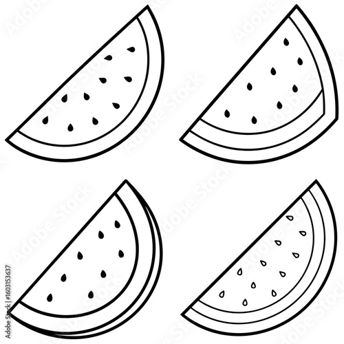 Watermelon Slice Icon – Outline Vector Illustration of Juicy Summer Fruit