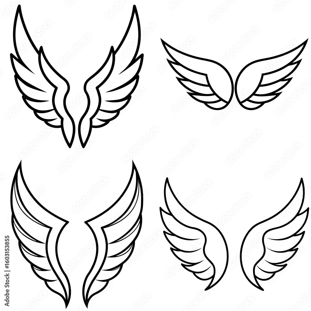 Obraz premium Wings Icon – Outline Vector Illustration of Bird or Angel Wings for Creative Design