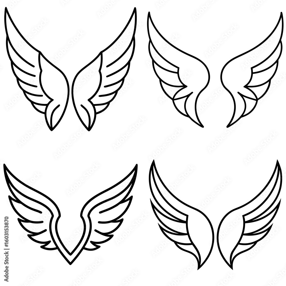 Fototapeta premium Wings Icon – Outline Vector Illustration of Bird or Angel Wings for Creative Design