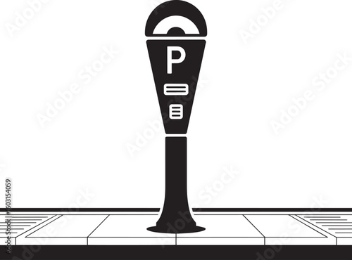 Black parking meter on sidewalk street urban