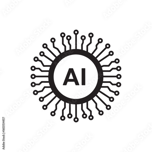 Minimalist artificial intelligence microchip icon with flat vector design and vibrant color options