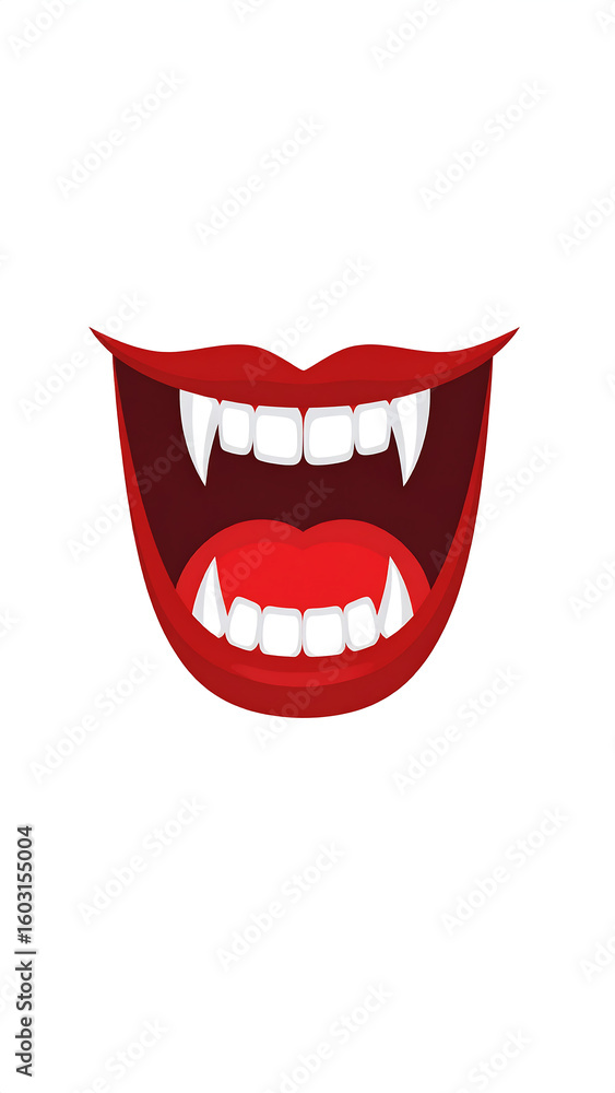 Naklejka premium A red lip illustration with fangs, ready for a Halloween celebration. 