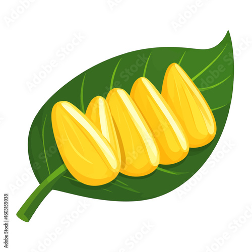 Sliced Jackfruit On Green Leaf Illustration