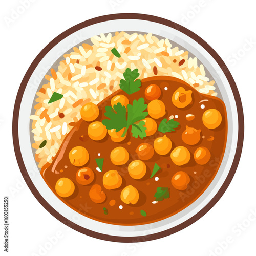 Colorful Chickpea Curry With Rice In Bowl