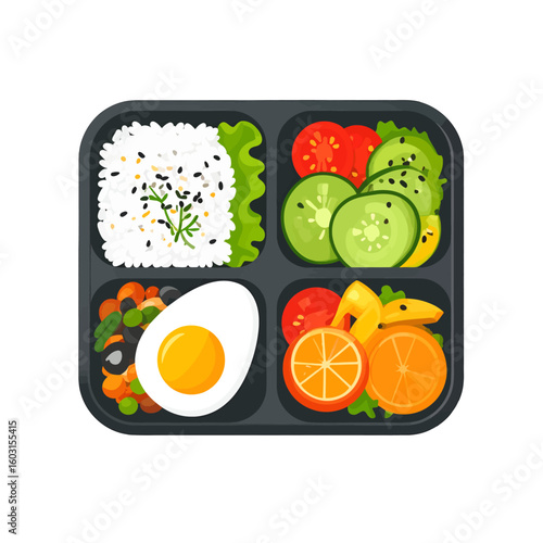 Colorful Healthy Bento Box Lunch Illustration