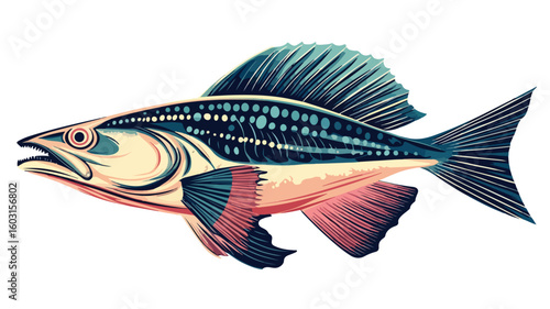 Vintage Halibut Sea Fish Marine Flatfish Drawing