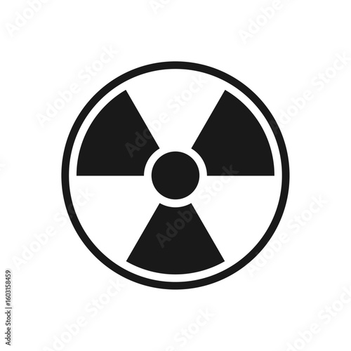 Radiation hazard symbol icon in black and white indicating danger, radioactive material, nuclear warning, or toxic contamination