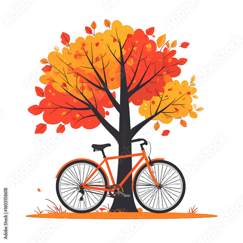 Autumnal Tree With Orange Bicycle Illustration