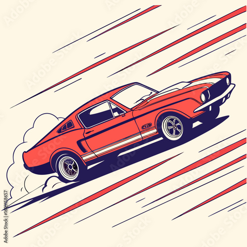 Vintage Speedster: An iconic classic car speeds across a minimalist canvas, streaks of motion highlighting its sleek design, with its dynamic movement and classic design.