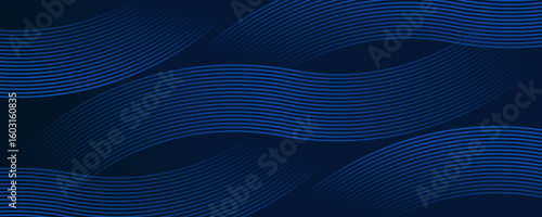 Wavy banner. Fading stripes on dark blue background