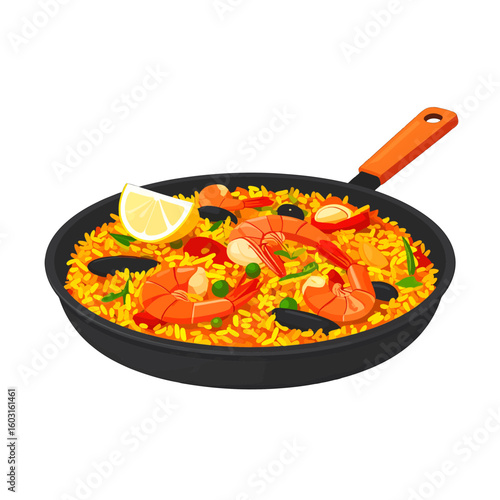 Colorful Paella Dish in Pan