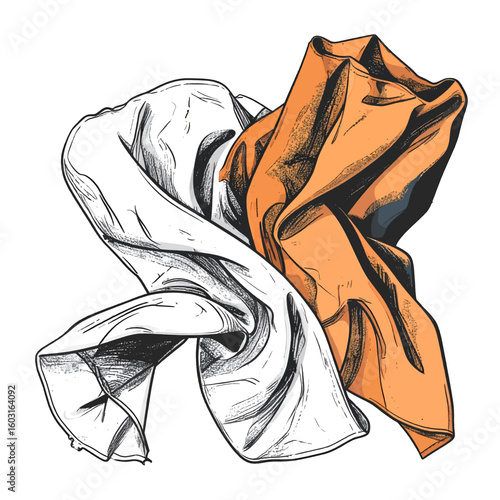 Draped Fabric Design In Orange And White