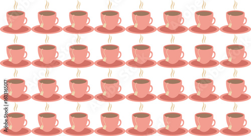 Seasonal seamless pattern with cup of tea in flat style. Cozy autumn vector illustration for banners and posts