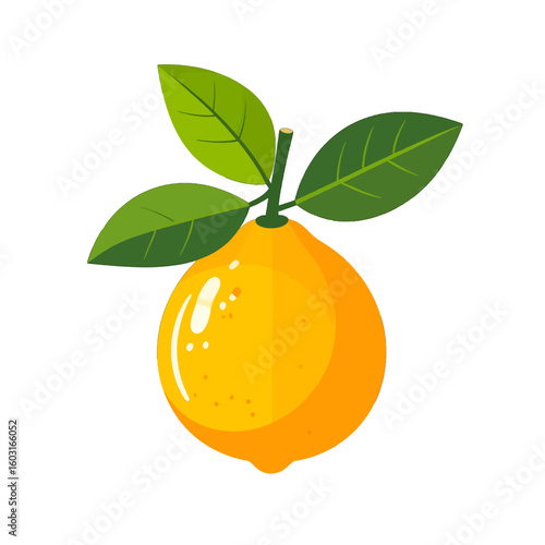 Vibrant Orange Lemon with Green Leaves Illustration